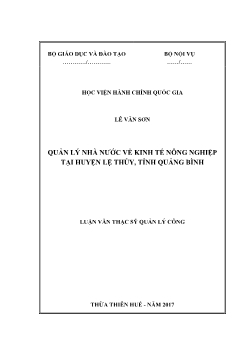 Luận văn Quản lý nhà nước về kinh tế nông nghiệp tại huyện Lệ thủy, tỉnh Quảng Bình