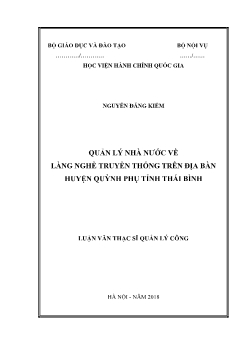 Luận văn Quản lý nhà nước về làng nghề truyền thống tại địa bàn huyện Quỳnh phụ tỉnh Thái Bình