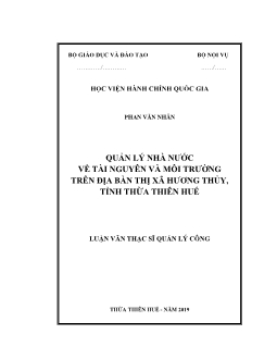 Luận văn Quản lý nhà nước về tài nguyên và môi trường trên địa bàn thị xã Hương Thủy, tỉnh Thừa Thiên Huế