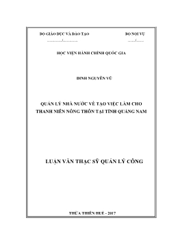 Luận văn Quản lý nhà nước về tạo việc làm cho thanh niên nông thôn tại tỉnh Quảng Nam