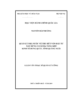 Luận văn Quản lý nhà nước về thu hút vốn đầu tư xây dựng cơ sở hạ tầng khu kinh tế Dung quất, tỉnh Quảng Ngãi
