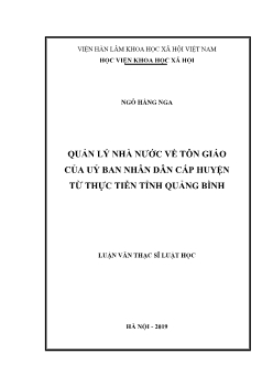 Luận văn Quản lý nhà nước về tôn giáo của uỷ ban nhân dân cấp huyện từ thực tiễn tỉnh Quảng Bình