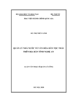 Luận văn Quản lý nhà nước về văn hóa dân tộc thái trên địa bàn tỉnh Nghệ An