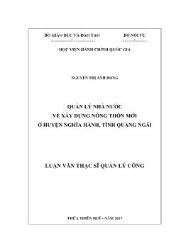 Luận văn Quản lý nhà nước về xây dựng nông thôn mới ở huyện Nghĩa hành, tỉnh Quảng Ngãi