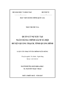 Luận văn Quản lý nợ xấu tại ngân hàng chính sách xã hội huyện Quảng Trạch, tỉnh Quảng Bình