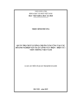 Luận văn Quản trị chất lượng chuỗi cung ứng tại các doanh nghiệp sản xuất lĩnh vực điện - Điện tử - viễn thông Việt Nam