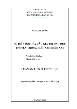 Luận văn Sự biến đổi của các giá trị đạo đức truyền thống Việt Nam hiện nay