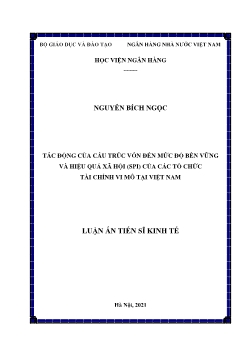 Luận văn Tác động của cấu trúc vốn đến mức độ bền vững và hiệu quả xã hội (spi) của các tổ chức tài chính vi mô ở Việt Nam