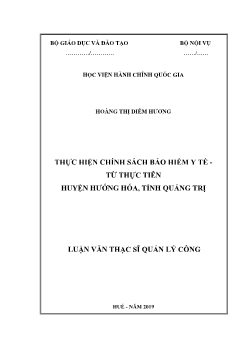 Luận văn Thực hiện chính sách bảo hiểm y tế - Từ thực tiễn huyện Hướng Hóa, tỉnh Quảng Trị