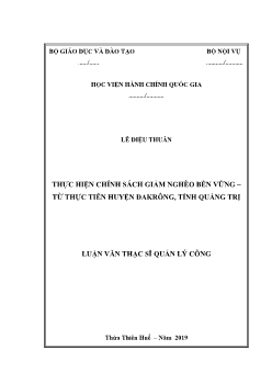 Luận văn Thực hiện chính sách giảm nghèo bền vững – từ thực tiễn huyện Đakrông, tỉnh Quảng Trị