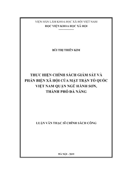Luận văn Thực hiện chính sách giám sát và phản biện xã hội của mặt trận tổ quốc Việt Nam quận ngũ hành sơn, thành phố Đà Nẵng