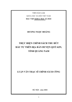 Luận văn Thực hiện chính sách thu hút đầu tư trên địa bàn huyện Quế sơn, tỉnh Quảng Nam