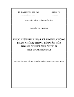 Luận văn Thực hiện pháp luật về phòng, chống tham nhũng trong cổ phần hóa doanh nghiệp nhà nước ở Việt Nam hiện nay