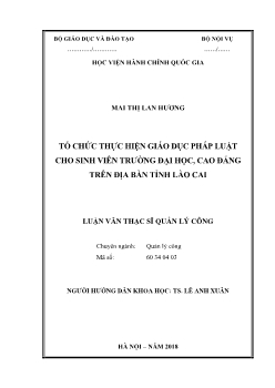 Luận văn Tổ chức thực hiện giáo dục pháp luật cho sinh viên trường đại học, cao đẳng trên địa bàn tỉnh Lào Cai