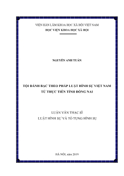 Luận văn Tội đánh bạc theo pháp luật hình sự Việt Nam từ thực tiễn tỉnh Đồng Nai