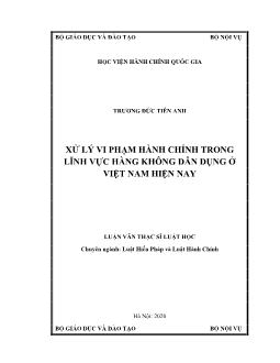 Luận văn Xử lý vi phạm hành chính trong lĩnh vực hàng không dân dụng ở Việt Nam hiện nay