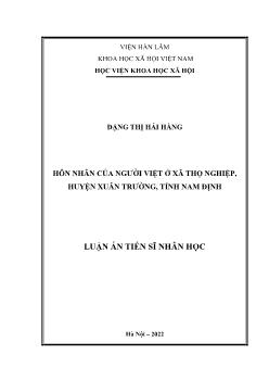 Luận án Hôn nhân của người việt ở xã Thọ Nghiệp, huyện Xuân Trường, tỉnh Nam Định