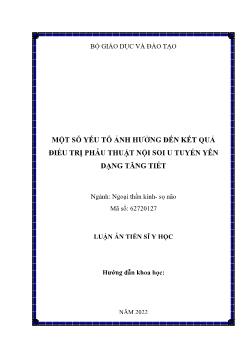 Luận án Một số yếu tố ảnh hưởng đến kết quả điều trị phẫu thuật nội soi u tuyến yên dạng tăng tiết