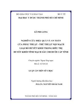 Luận án Nghiên cứu hiệu quả và an toàn của phẫu thuật, thủ thuật nội mạch loại bỏ huyết khối trong điều trị huyết khối tĩnh mạch sâu chi dưới cấp tính