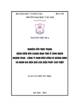 Luận án Nghiên cứu thực trạng bệnh viêm mũi xoang mạn tính ở công nhân ngành than - Công ty Nam Mẫu Uông Bí Quảng Ninh và đánh giá hiệu quả của biện pháp can thiệp