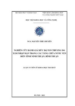 Luận án Nghiên cứu đánh giá mức độ tổn thương do xâm nhập mặn trong các tầng chứa nước ven biển tỉnh Ninh Thuận, Bình Thuận
