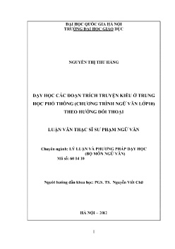 Luận văn Dạy học các đoạn trích Truyện Kiều ở trung học phổ thông (chương trình Ngữ văn lớp 10) theo hướng đối thoại