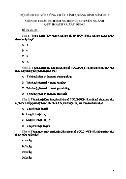 Đề thi tuyển công chức tỉnh Quảng Bình năm 2106 - Trắc nghiệm Nghiệp vụ chuyên ngành quy hoạch và xây dựng - Đề số 1