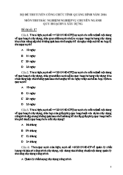 Đề thi tuyển công chức tỉnh Quảng Bình năm 2106 - Trắc nghiệm Nghiệp vụ chuyên ngành quy hoạch và xây dựng - Đề số 17