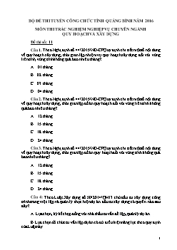 Đề thi tuyển công chức tỉnh Quảng Bình năm 2106 - Trắc nghiệm Nghiệp vụ chuyên ngành quy hoạch và xây dựng - Đề số 11