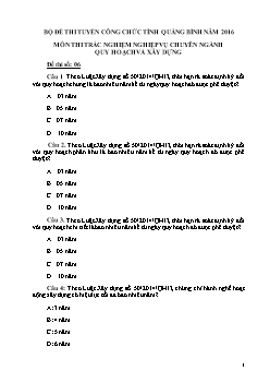 Đề thi tuyển công chức tỉnh Quảng Bình năm 2106 - Trắc nghiệm Nghiệp vụ chuyên ngành quy hoạch và xây dựng - Đề số 6