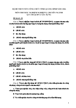 Đề thi tuyển công chức tỉnh Quảng Bình năm 2106 - Trắc nghiệm Nghiệp vụ chuyên ngành quy hoạch và xây dựng - Đề số 20