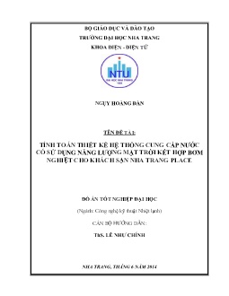 Đồ án Tính toán thiết kế hệ thống cung cấp nước có sử dụng năng lượng mặt trời kết hợp bơm nhiệt cho khách sạn Nha Trang Place