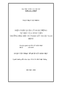 Luận văn Biện pháp quản lý hoạt động tự học của sinh viên trường Đại học Sư phạm Kỹ thuật Nam Định