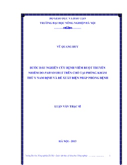 Luận văn Bước đầu nghiên cứu bệnh viêm ruột truyền nhiễm do parvovirus trên chó tại phòng khám thú y Nam Định và đè xuất biện pháp phòng bệnh