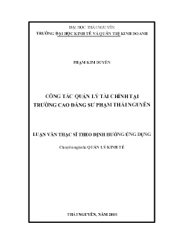 Luận văn Công tác quản lý tài chính tại trường Cao đẳng sư phạm Thái Nguyên