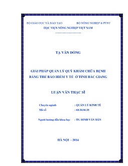 Luận văn Giải pháp quản lý quỹ khám chữa bệnh bằng thẻ bảo hiểm y tế ở tỉnh Bắc Giang