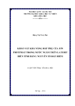 Luận văn Khảo sát khả năng hấp phụ của ion photphat trong nước ngầm trên Laterit biến tính bằng nguyên tố đất hiếm