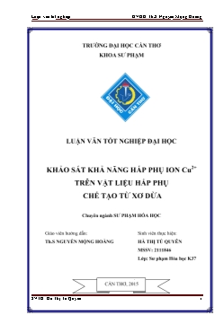 Luận văn Khảo sát khả năng hấp phụ ion Cu²⁺ trên vật liệu hấp phụ chế tạo từ xơ dừa