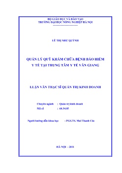 Luận văn Quản lý quỹ khám chữa bệnh bảo hiểm y tế tại trung tâm y tế Văn Giang