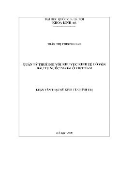 Luận văn Quản lý thuế đối với khu vực kinh tế có vốn đầu tư nước ngoài ở Việt Nam