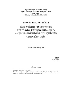 Báo cáo Đánh giá tổng hợp tiềm năng tự nhiên, kinh tế xã hội; thiết lập cơ sở khoa học và các giải pháp phát triển kinh tế - xã hội bền vững cho một số huyện đảo