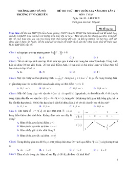 Đề thi thử THPT Quốc gia môn Toán (Lần 2) - Mã đề 521 - Năm học 2018-2019 - Trường ĐHSP Hà Nội (Có đáp án)