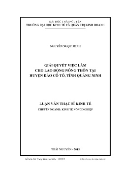 Luận văn Giải quyết việc làm cho lao động nông thôn tại huyện đảo Cô Tô, tỉnh Quảng Ninh