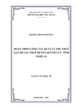 Luận văn Hoàn thiện công tác quản lý thu thuế tại Chi cục Thuế huyện Quỳnh Lưu, tỉnh Nghệ An