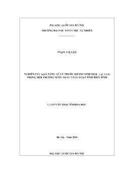 Luận văn Nghiên cứu khả năng xử lý thuốc kháng sinh họ B- Laptam trong môi trường nước bằng than hoạt tính biến tính