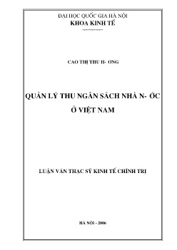 Luận văn Quản lý thu ngân sách nhà nước ở Việt Nam