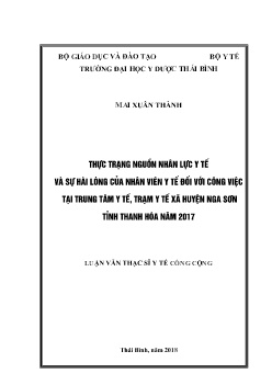 Luận văn Thực trạng nguồn nhân lực y tế và sự hài lòng của nhân viên y tế đối với công việc tại trung tâm y tế, trạm y tế xã huyện Nga Sơn tỉnh Thanh Hóa năm 2017