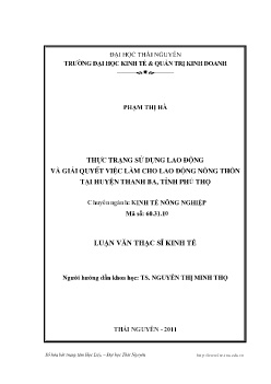 Luận văn Thực trạng sử dụng lao động và giải quyết việc làm cho lao động nông thôn tại huyện Thanh Ba tỉnh Phú Thọ