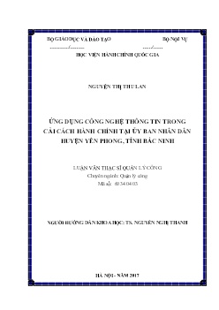 Luận văn Ứng dụng công nghệ thông tin trong cải cách hành chính tại Ủy ban nhân dân huyện Yên Phong, tỉnh Bắc Ninh