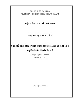 Luận văn Vấn đề đạo đức trong triết học Hy Lạp cổ đại và ý nghĩa hiện thời của nó